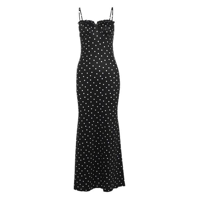 Casual temperament polka dot print slim-fit suspender skirt