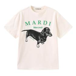 MardiMercredi dachshund dog lettering printed T-shirt for men and women, slimming pure cotton loose short-sleeved top