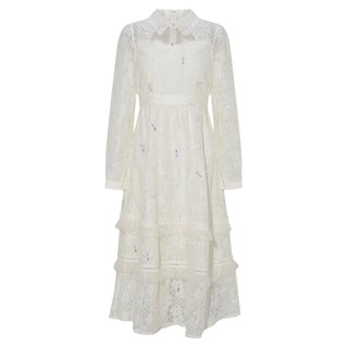 FEXATA斐格思2025秋季新品长袖收腰浪漫千金感长款蕾丝裙连衣裙