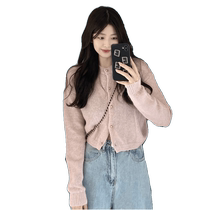 High level Sensation High Waist Pink Sweater Jacket Woman Early Autumn New Gentleness Wind Loose Short Knitted Cardigan Blouse