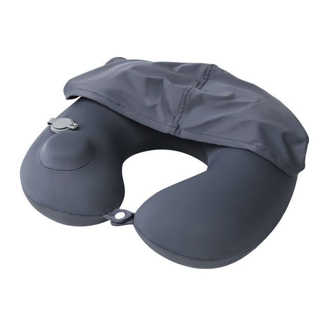 Hooded inflatable U-shaped pillow for airplane sleeping U-shaped neck pillow