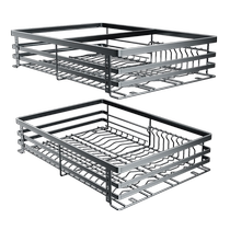 四季沐歌拉篮厨房橱柜304不锈钢碗篮抽屉式双层内置收纳碗碟碗架