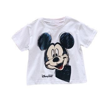 ເສື້ອຍືດແຂນສັ້ນ Mickey ເດັກນ້ອຍ 2023 summer ຮູບແບບໃຫມ່ຂອງເດັກຊາຍແລະເດັກຍິງ summer ເຄື່ອງນຸ່ງຫົ່ມຝ້າຍເດັກນ້ອຍ trendy ເຄິ່ງແຂນ Mickey Mouse