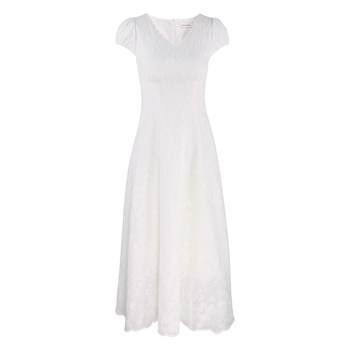 Han yulin retro ແບບຈີນໃຫມ່ jacquard ສີຂາວ dress ແມ່ຍິງ summer ໃຫມ່ຄໍ v-neck embroidered dress ຍາວ