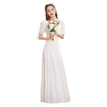 Little white dress certificate registration satin engagement dress French style going out simple light wedding dress daily wearable for women
