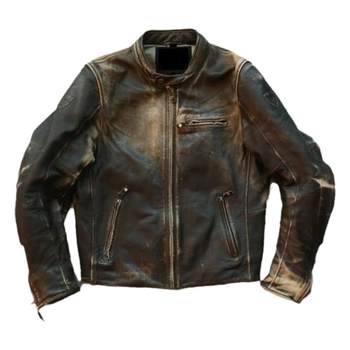 Racer ຕ່າງປະເທດຊື້ Handmade Distressed 80s Cavalier Style Pocket ສີນ້ໍາຕານຂອງແທ້ Oxford Leather Jacket