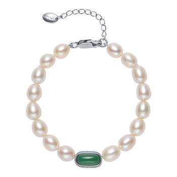 Jingrun Pearl Biyu S925 Freshwater Pearl Bracelet 6.3-7.3mm Rice-Shaped Pearls Elegant Gift for Mom D