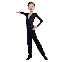 Latin dance clothes Oope dance with Latin dance practice clothes boys training clothes black Korean standard mesh splicing suit
