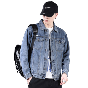 Loose solid color simple versatile denim jacket men's trend