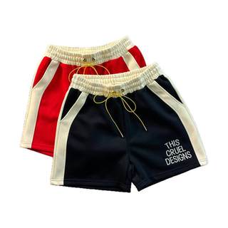 High street fashion color block embroidered letters summer textured basketball sports shorts men's loose quarter pants comfortable and breathable