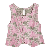 (Colorful jacquard) puretea tea silhouette waist design vest womens handmade buttons 2024 spring new arrival