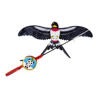 Dynamic kite children holding fishing rod with wings shaking