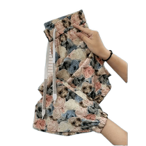 Ice silk floral harem pants for women 2024 new summer thin high-waisted casual leggings large size nine-point bloomers