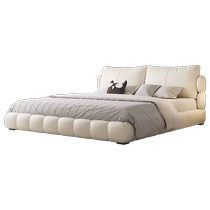 Winter Bear Puff Bed light luxury modern genuine leather French cream style first-layer cowhide double wedding bed master bedroom high-end and elegant