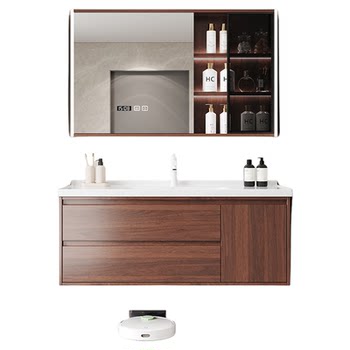 Medieval style walnut bathroom cabinet ceramic basin package installation