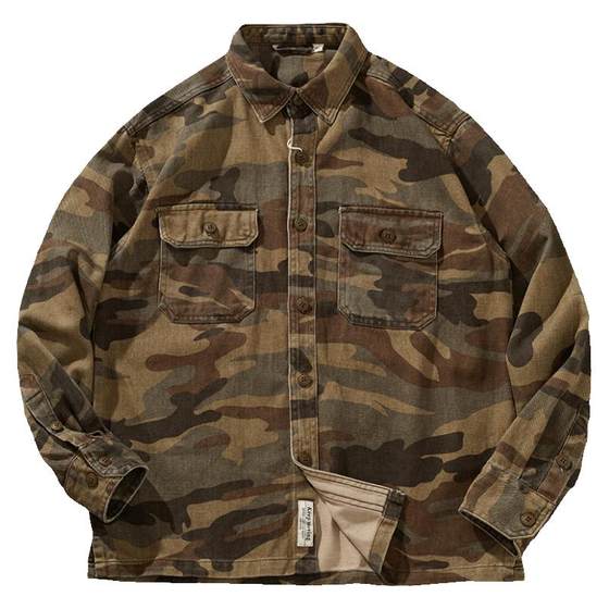 Military camouflage American style long -sleeved shirt men's pocket retro casual pure cotton water washing shirt jacket jacket
