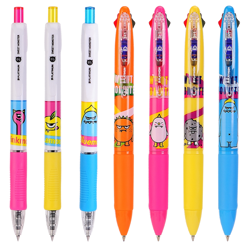 Platinum白金0.5mm卡通文具中小學生水性筆學習玩具紅藍黑色水性筆三合