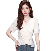 French high-end chic V-neck short-sleeved chiffon shirt for women summer new style chic and beautiful small shirt with temperament