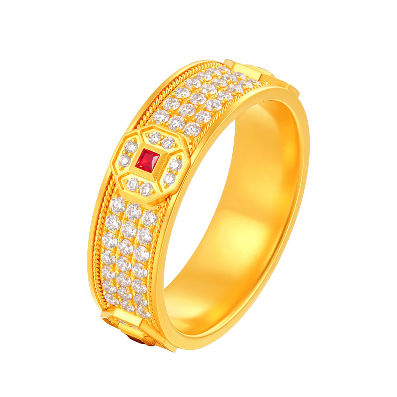 Bafanglaicai Full Diamond Square Ruby Ring