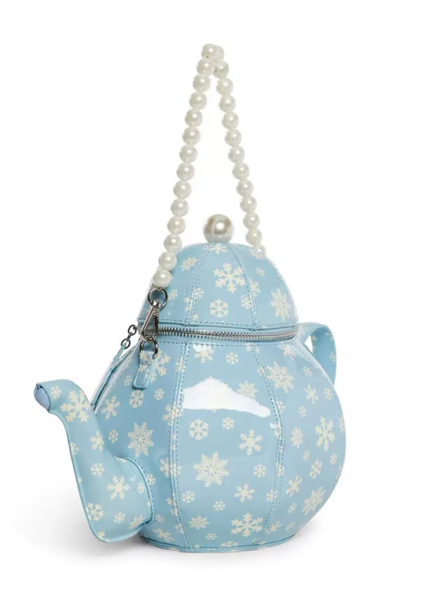 Gothic Lolita Bag, Black Skull Pearl Chain Teapot Handbag, Subculture Retro Personalized Bag