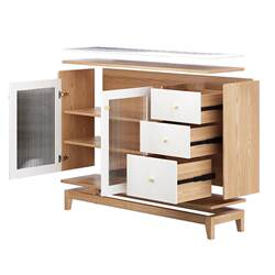 Sanmeng Solid Wood Sideboard Cabinet for Small Apartments, Ultra-Thin Kitchen Wall-Mounted Integrated Storage Cabinet, Solid Wood Household Tea Cabinet