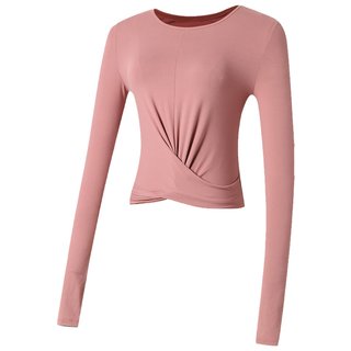 暴走的萝莉运动上衣女夏圆领紧身遮肉塑形速干普拉提健身运动长袖