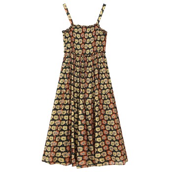 ຊຸດແຟຣີ's Pocket Floral Suspender Dress Women's 2024 Spring New High Waisted A-Line Little Fairy Long Dress