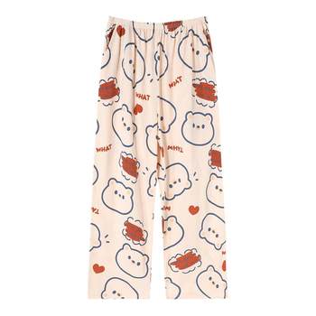 Cute Bear Pajama Pants ກາງເກງແມ່ຍິງ Pure Cotton Summer Size ຂະຫນາດໃຫຍ່ 200 Jin Loose Home Pants ແມ່ຍິງກາຕູນບາງໆຫວານ