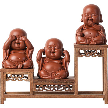 ດິນຊາຍສີມ່ວງສາມ-bu maitreya ພຣະພຸດທະຮູບຊາ pet ປະດັບເພື່ອດຶງດູດຄວາມຮັ່ງມີແລະ laugh ພຣະພຸດທະເຈົ້າແບບຈີນເຮືອນຊາຫ້ອງຊາຕາຕະລາງວັດຖຸບູຮານກອບ zen
