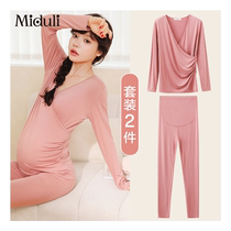 Maternity autumn clothes and long pants set nursing warm underwear postpartum pregnancy pajamas autumn and winter German velvet confinement clothes for women