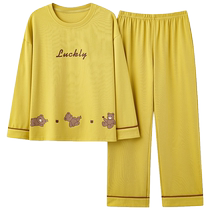Pure cotton pajamas for women spring and autumn long-sleeved 2024 new style with breast pads that can be worn outside summer home clothes set