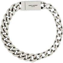 3 periods interest-free] YSL Saint Laurent Womens Oxidized Silver Metal Chain Bracelet