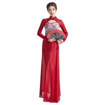 The country of dance cheongsam classical red dance clothes womens elegant gauze practice clothes national style performance clothes spring suit