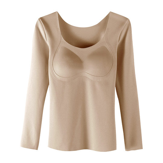 Top cálido con cuello en U de terciopelo alemán de manga larga para mujer, otoño e invierno