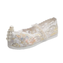 Hanfu shoes for girls summer breathable mesh sandals Chinese style flip-up beaded cloth shoes childrens embroidered shoes performance shoes
