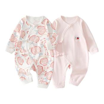 2 pieces of newborn baby one-piece butterfly clothes 2025 spring and autumn four seasons pure cotton clothes newborn baby boneless khaki