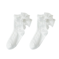 White socks for women and men's socks, spring and summer thin breathable bow lace mid-tube Japanese style Lolita cute princess