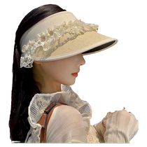 Lace empty top sun hat for women summer 2024 new outdoor large brim anti-UV sub-lace