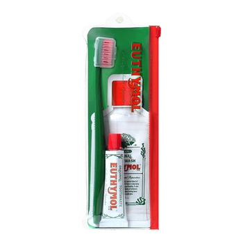 Euthymol portable travel set (toothpaste + toothbrush + mouthwash)