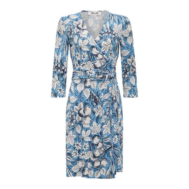 DVF Dream Blue Bird of Paradise V-neck Wrap Dress