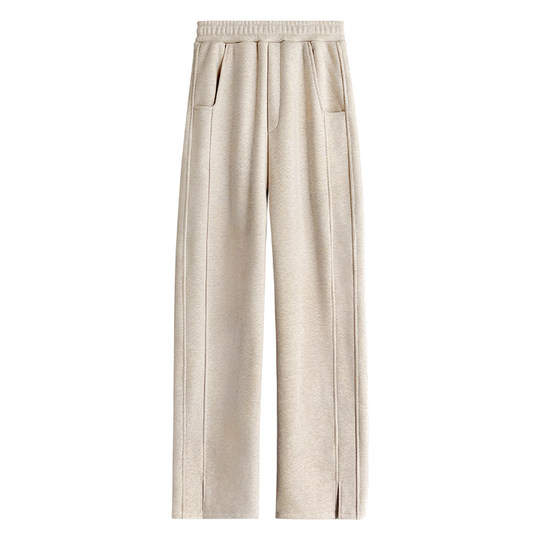 人字纹加绒阔腿裤女秋冬2025新款毛呢开叉裤子直筒羊毛窄版香蕉裤