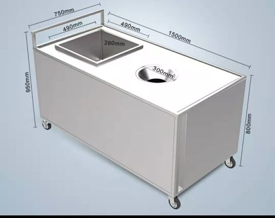 스테인레스 스틸 스크랩 수집 테이블 더블 패스 둥근 입 쓰레기 수거차 스크랩 식품 테이블 스윌 테이블 디너 플레이트 수집 다이닝 트럭 식기 쓰레기통