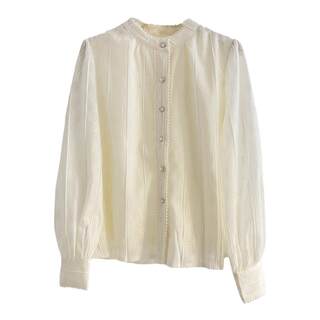 花边立领蕾丝衫减龄长袖衬衫女秋冬设计感气质内搭打底小衫上衣杏