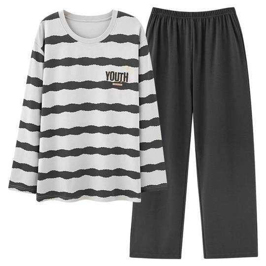 Catman spring and autumn men's pure cotton long-sleeved pajamas set