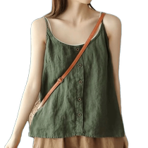Cotton and linen camisole womens bottoming shirt retro literary design niche ramie linen sleeveless top