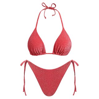 BERLOOK金银丝系列红色挂脖系带三角杯性感比基尼度假海岛温泉