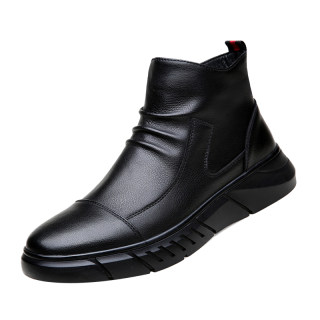 Winter thickened warm mid-top leather boots snow cotton shoes