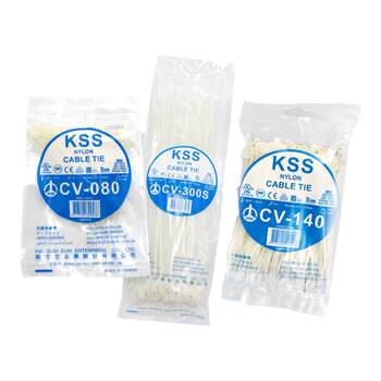 KSS nylon cable tie ສີຂາວຊັ້ນອຸດສາຫະກໍາທົນທານຕໍ່ຄວາມເຢັນ, ທົນທານຕໍ່ສາຍເຄເບີນລັອກຕົນເອງ UL ໄດ້ຮັບການຢັ້ງຢືນໄຕ້ຫວັນ KSS ນໍາເຂົ້າສາຍ.