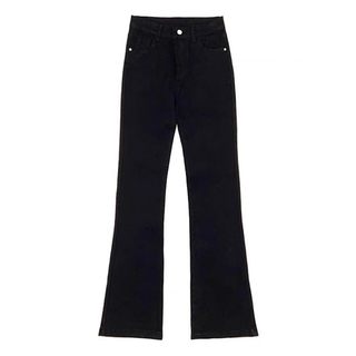 黑色弹力微喇叭牛仔裤女秋冬加绒大码胖mm高腰显瘦梨形身材马蹄裤