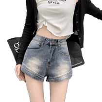 American Retro High Waist Denim Shorts Womens Summer 2024 New Slim and Versatile Hot Girls Ultra Short A-Line Pants Hot Pants